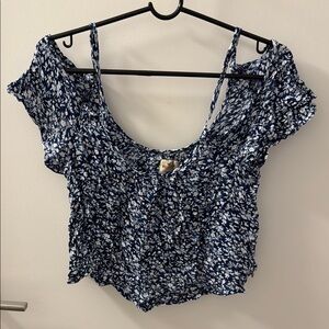 Hollister Floral Blue Women's Off Shoulder Crop Top